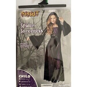 Spirit Halloween Spider Sorceress Costume Child Size Large 12-14 Hooded Dress